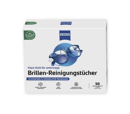 ZEISS Brillen-Reinigungstücher 50er Box – Nachhaltig, streifenfrei & recycelbar