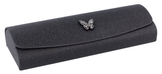 Brillenetui BUTTERFLY Schwarz – Halbhartes Etui mit Schmetterling-Applikation Schwarz