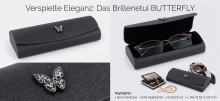 Brillenetui BUTTERFLY Schwarz – Halbhartes Etui mit Schmetterling-Applikation Schwarz