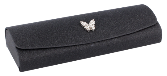 Brillenetui BUTTERFLY Schwarz – Halbhartes Etui mit Schmetterling-Applikation Silber