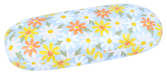 Stabiles Metallhartschalen-Brillenetui Blue Daisy mit sommerlichem Gänseblümchen-Muster