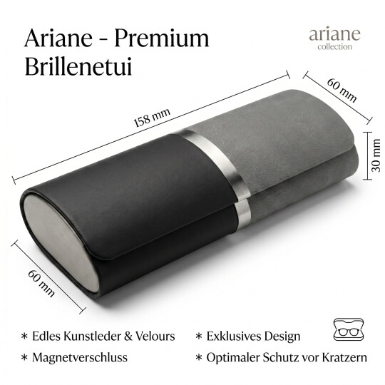 Schönes Brillenetui ARIANE in Lederoptik in Schwarz - Grau
