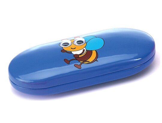 Hartschalen - Brillenetui für Kinder mit Wackelaugen mit süßer Biene - Dunkelblau