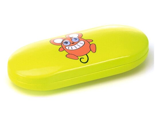 Hartschalen - Brillenetui für Kinder mit Wackelaugen mit süßer Maus - Gelb