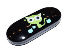 Lustiges Wackelaugen Kinderbrillenetui mit Katze in Schwarz