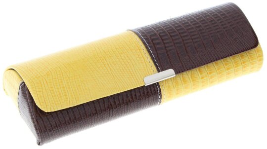 Kunstleder Brillenetui MARCEL glänzend gelb-braun