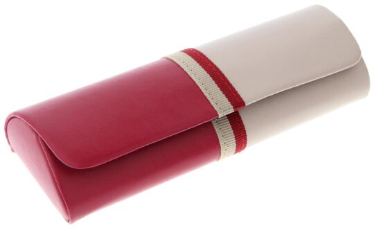 Schönes Brillenetui "HANNI" aus Kunstleder mit Magnetverschluss in Weinrot - Beige