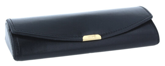 Edles Etui mit Druckknopf in Schwarz glänzend - ROBERT - echtes Leder