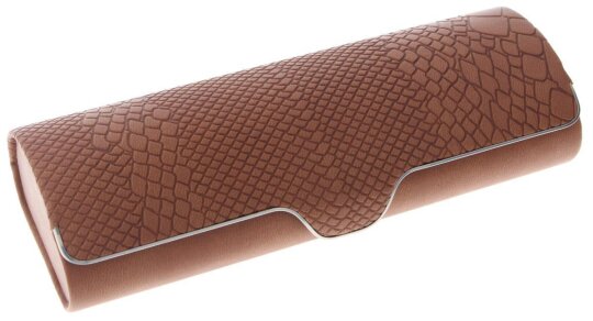 Halbhartes Brillenetui Mandy mit eleganter Musterprägung und Magnetverschluss in braun