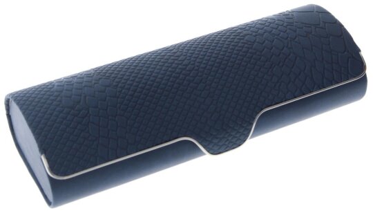 Halbhartes Brillenetui Mandy mit eleganter Musterprägung und Magnetverschluss in dunkelblau