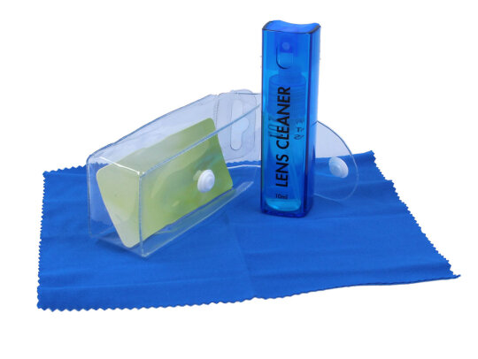 Brillenreinigungsspray - Pumpsprühflasche mit Mikrofasertuch 10ml blau