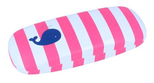 Trendiges Brillenetui Moby mit stylischen pinken Streifen und Wal-Motiv