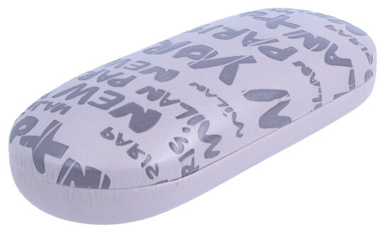 Hartschalen - Brillenetui "CITY" mit Metallscharnier und Schriftprägung in Grau