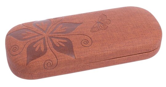 schönes Brillenetui mit geprägtem Blumendesign in Braun