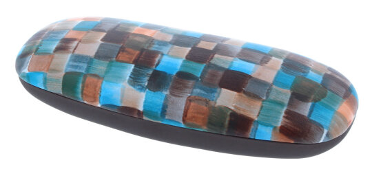 stylisches Brillenetui FINCA mit Metallscharnier aus Kunstleder im Kacheldesign in Braun