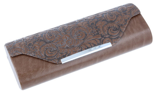 stylisches Brillenetui LUXOR mit Ornament-Prägung in braun