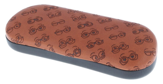 schönes Brillenetui mit Prägung - Augen + Brille - in braun