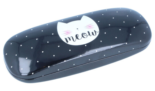 Süßes Brillenetui "Meow" in Schwarz mit weißer niedlicher Katze