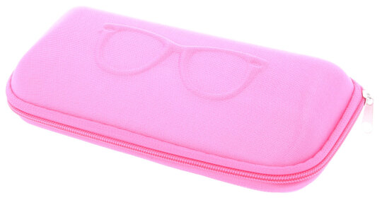 geräumiges Brillenetui mit eingearbeitetem Brillenmotiv in Pink