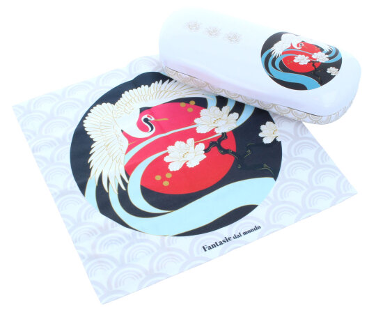 wunderschönes "Fantasie dal Mondo"-Brillenetui ASIA mit passendem Mikrofasertuch