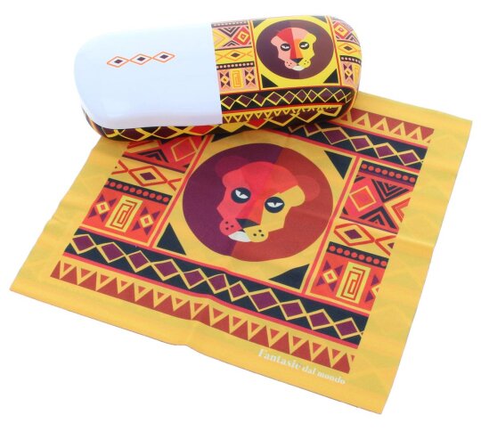 wunderschönes "Fantasie dal Mondo"-Brillenetui LÖWE mit passendem Mikrofasertuch