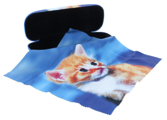 Katzen-Hartschalenetui mit Motivbezug und Microfasertuch