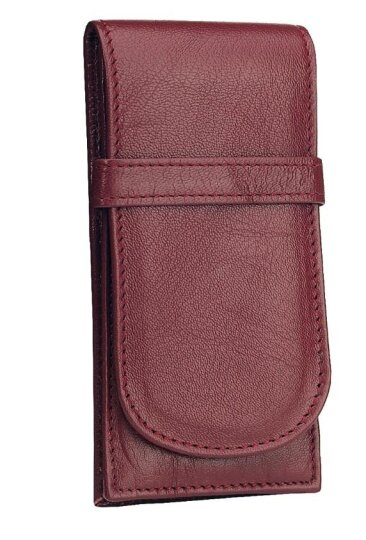 Edles Leder - Stecketui mit Seitenfalte und Überschlag in Bordeaux