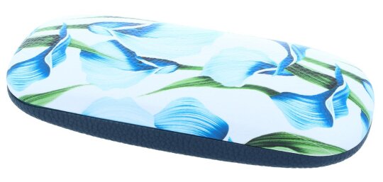 schönes Hartschalen-Blumen-Brillenetui LILIA mit Metallscharnier in blau