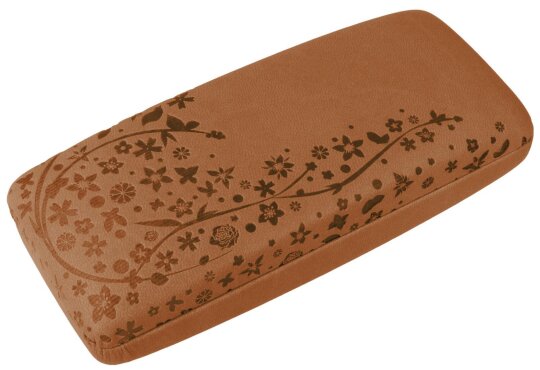 schönes Brillenetui "Mauritius Flower" mit Blumen-Prägung in braun B-WARE