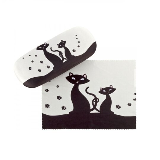 entzückendes Etui mit weichem Microfaserbezug und passendem Tuch "Schwarze Katzen"