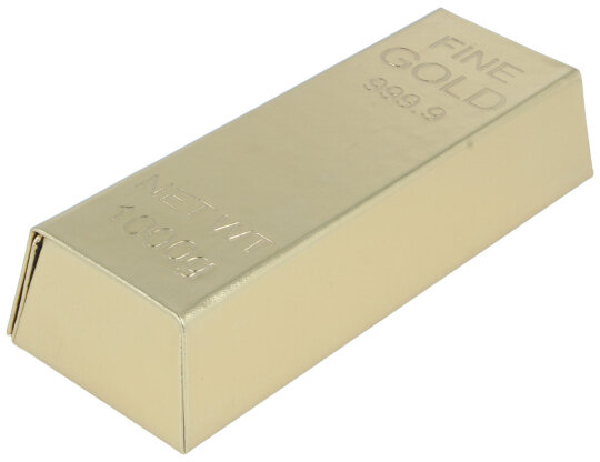 Extravagantes halbhartes Brillenetui -Brick- in Goldbarren-Optik mit Prägung