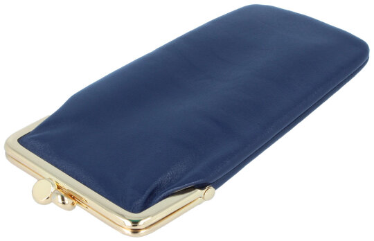 Wundervolles Brillenetui mit Schnappverschluss aus hochwertigem Leder in Blau - TINA