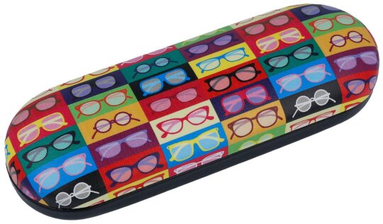 farbenfrohes Brillenetui CLARE mit Brillenaufdruck und Metallscharnier