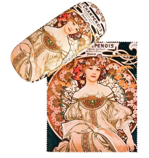 schönes bedrucktes Brillenetui mit Tuch von Alfons Maria Mucha - F. CHAMPENOIS