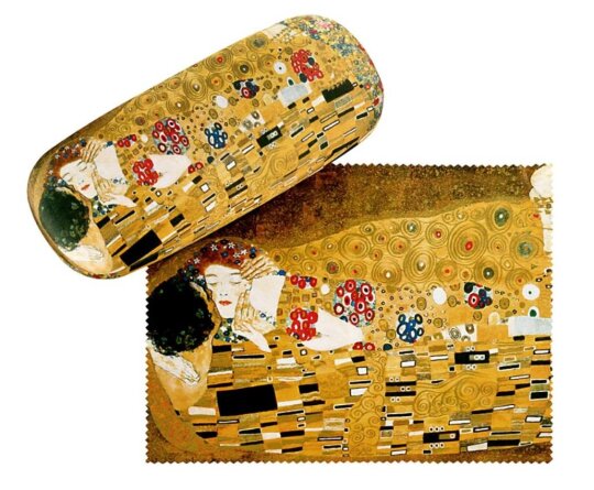 schönes Kunstdruck-Brillenetui mit Microfaserbezug und Tuch - KUSS von Gustav Klimt