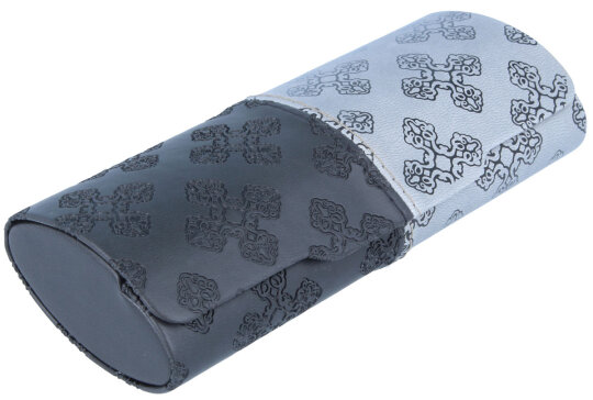 Zweifarbiges Brillenetui mit Prägung und Aufdruck - MIRIAM in Schwarz - Grau