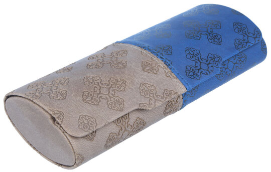 Zweifarbiges Brillenetui mit Prägung und Aufdruck - MIRIAM in Braun - Blau