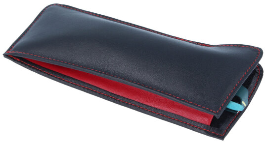 Zweifarbiges, kleines Echtleder-Stecketui RUBEN mit Ziernaht in Schwarz / Rot