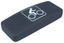 Schwarzes Hartschalen-Brillenetui mit Fahrrad-Symbol und...