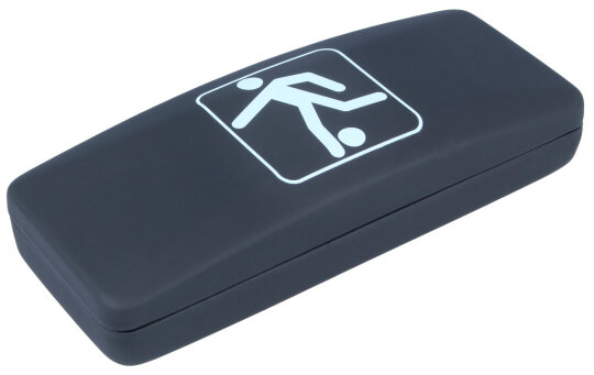 Schwarzes Hartschalen-Brillenetui mit Fußball-Symbol und Softtouch-Oberfläche