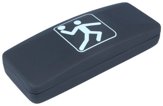 Schwarzes Hartschalen-Brillenetui mit Handball-Symbol und Softtouch-Oberfläche