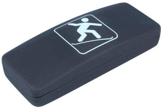 Schwarzes Hartschalen-Brillenetui mit Snowboard-Symbol und Softtouch-Oberfläche