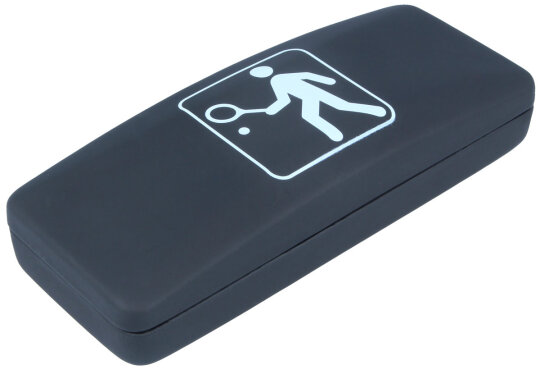 Schwarzes Hartschalen-Brillenetui mit Tennis-Symbol und Softtouch-Oberfläche