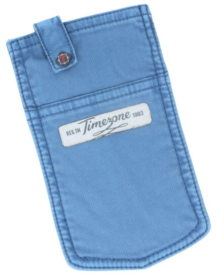 Ausgefallenes Stecketui von TIMEZONE im Jeanslook mit Aufnäher in Türkis-Blau