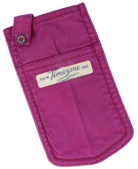 Ausgefallenes Stecketui von TIMEZONE im Jeanslook mit Aufnäher in Magenta