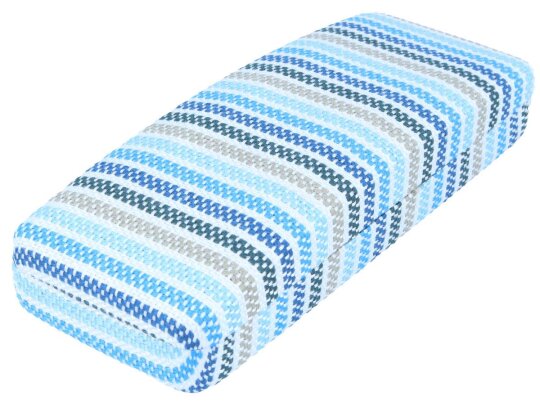 Modernes Brillenetui IBIZA in Hellblau mit strukturiertem Textilbezug im Streifenmusterr