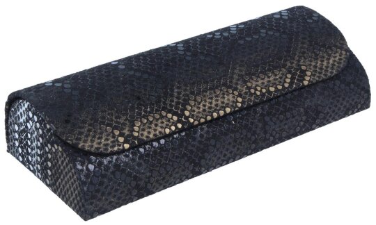 Edles Echtleder-Brillenetui mit Magnetverschluss LUIS mit glänzender Oberseite in Schwarz - Gold