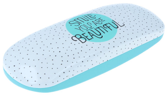 Cooles Brillenetui "Smile you are Beautiful" in Weiß / Türkis