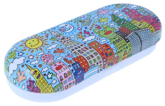 Schönes Hartschalen-Brillenetui NEW YORK James Rizzi mit lustigem Motiv aus Metall