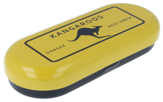 Schönes Hartschalen-Brillenetui KANGAROOS mit modernem Motiv aus Metall